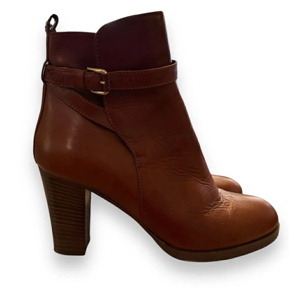I. Crew Chestnut Leather Block Heel Ankle Boots 28443